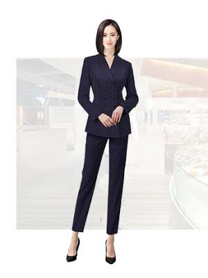 豎條紋女士職業西服春秋季時尚